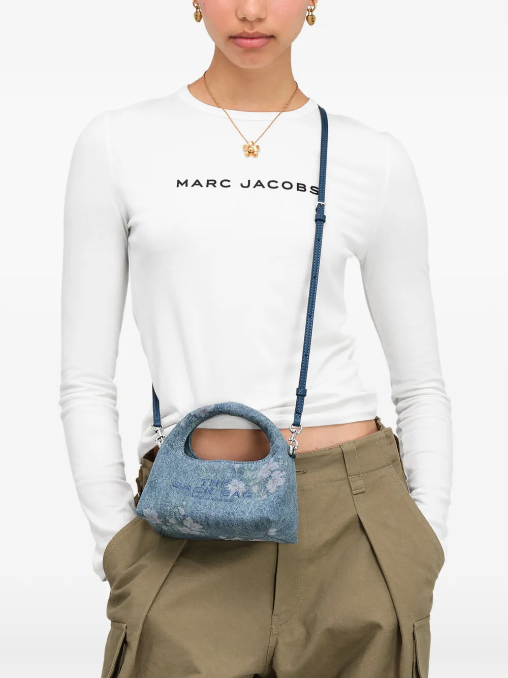 Marc Jacobs Sack mini-crossbodytas van denim met bloemen Blauw