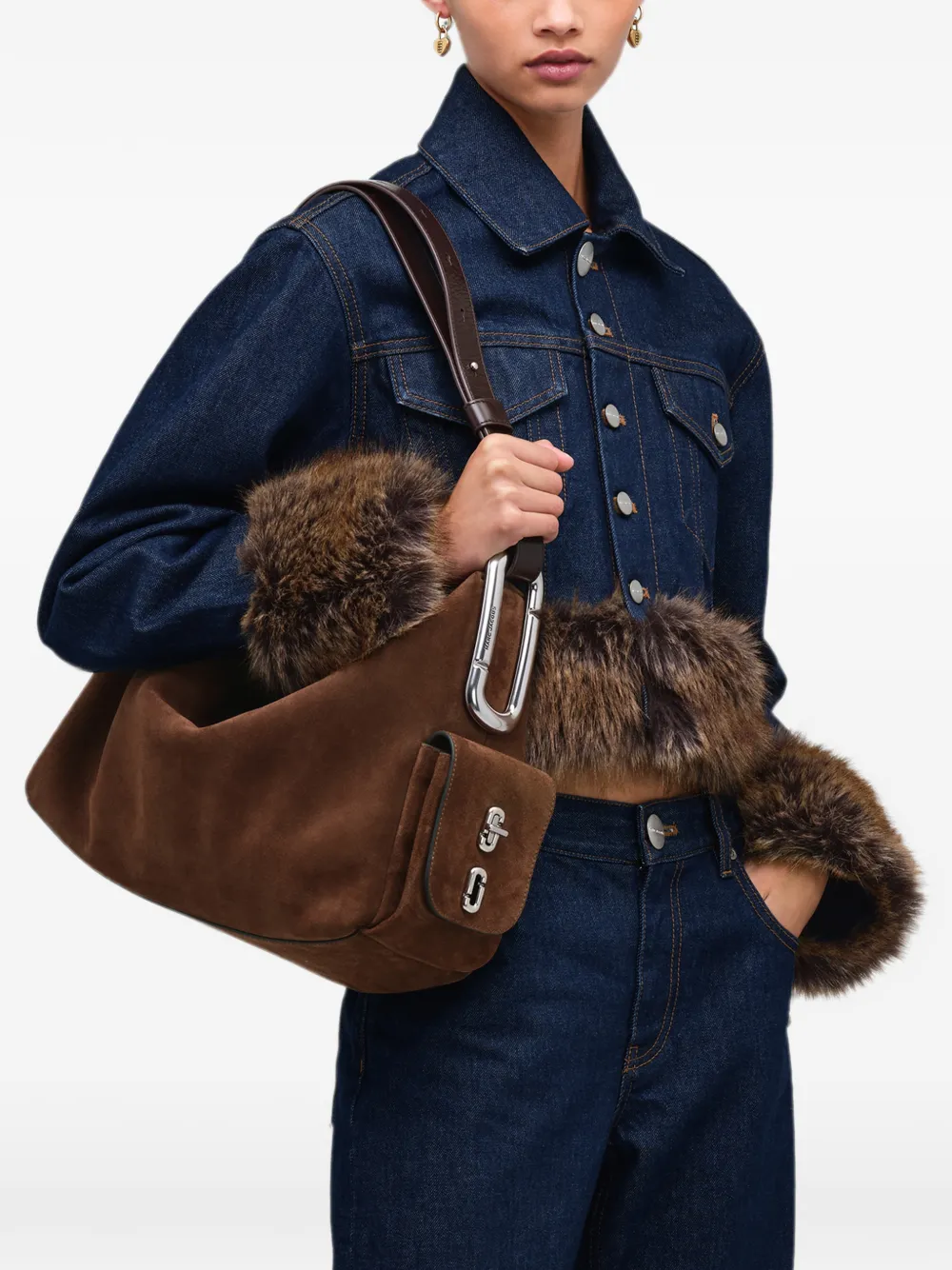 Marc Jacobs Grote Scene suède schoudertas Bruin