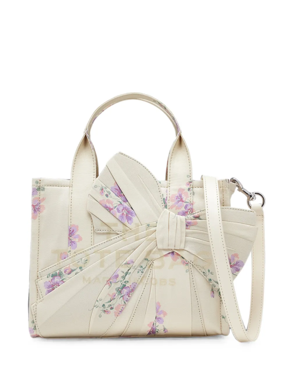 Marc Jacobs small tote in antique floral canvas with oversized bow - Toni neutri