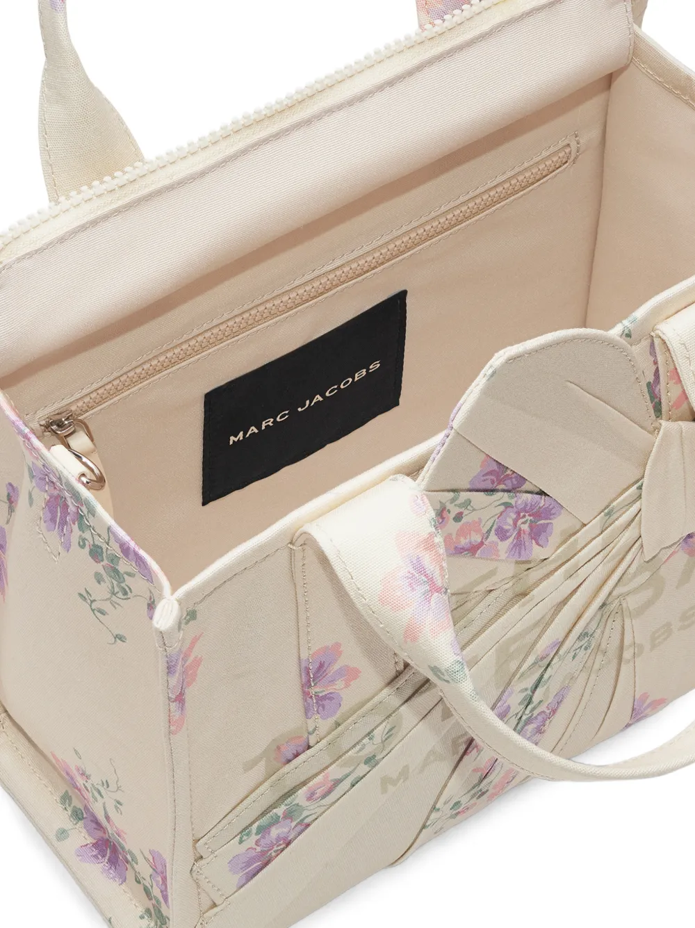 Marc Jacobs Kleine shopper van antiek canvas met bloemen-print en oversized strik Beige