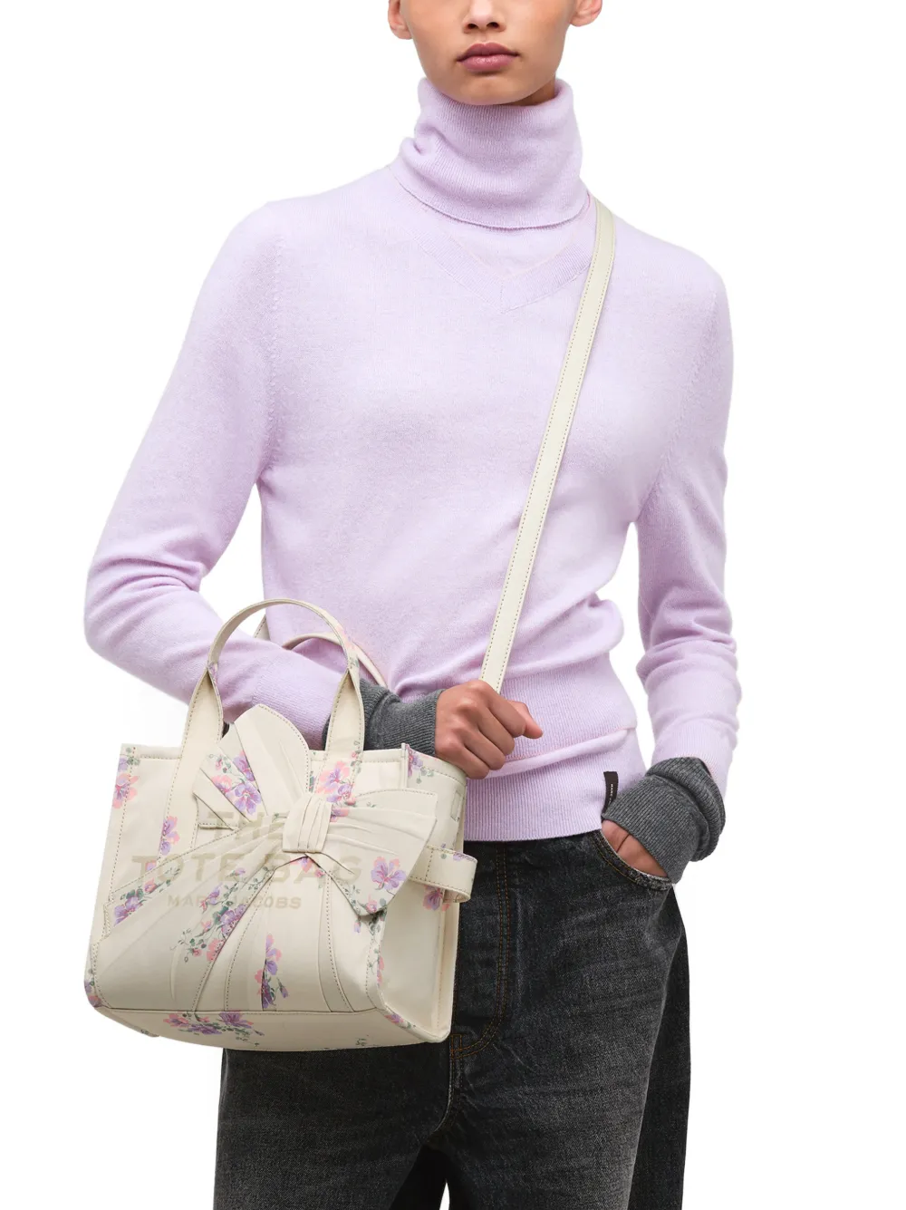 Marc Jacobs Kleine shopper van antiek canvas met bloemen-print en oversized strik Beige