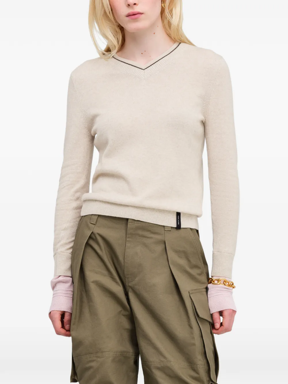 Marc Jacobs Trui met gelaagde mouwen en V-hals Beige