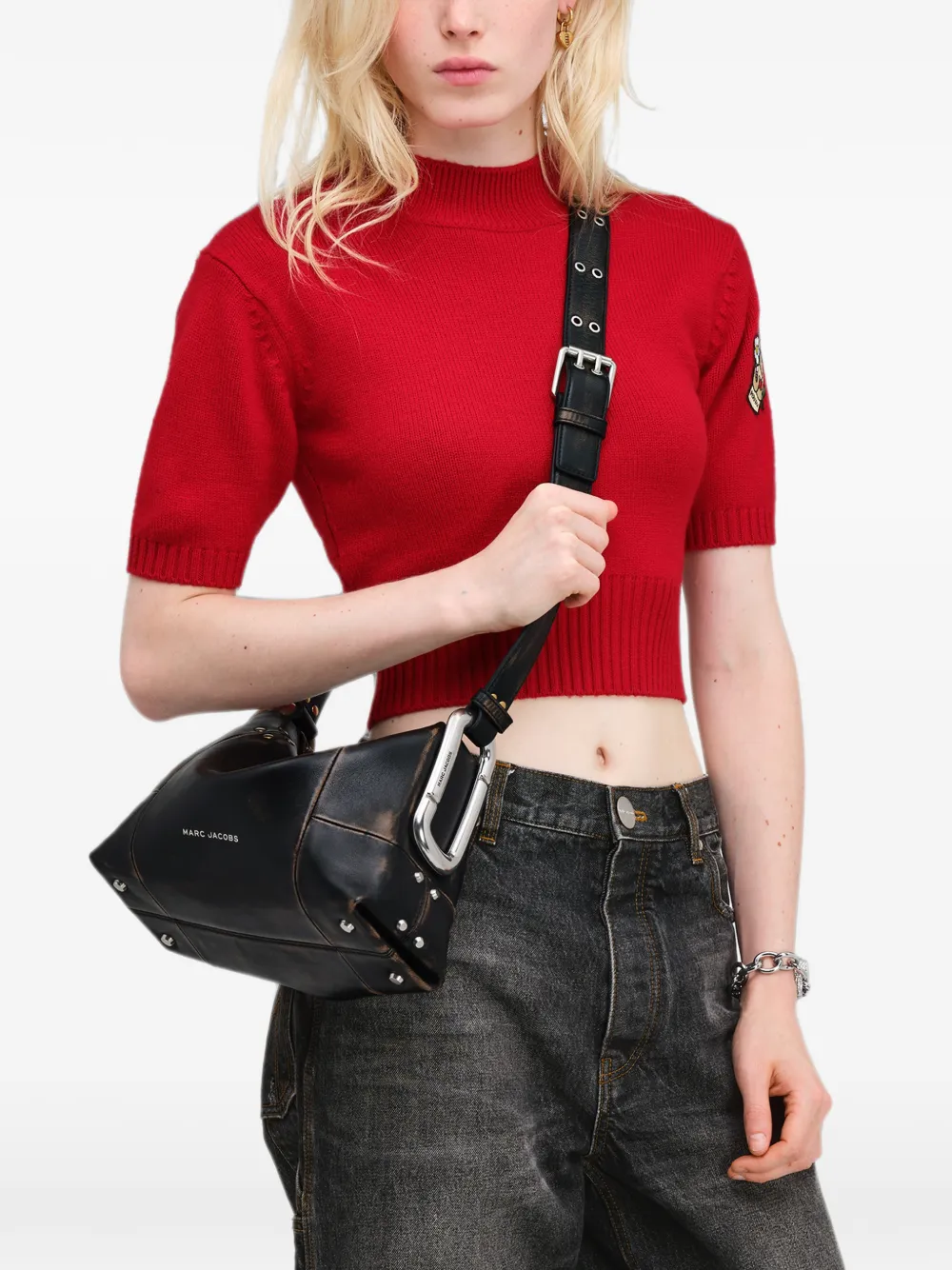 Marc Jacobs Medium Scene gerafelde leren schoudertas met studs Zwart