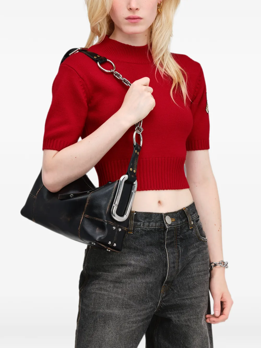 Marc Jacobs Medium Scene gerafelde leren schoudertas met studs Zwart