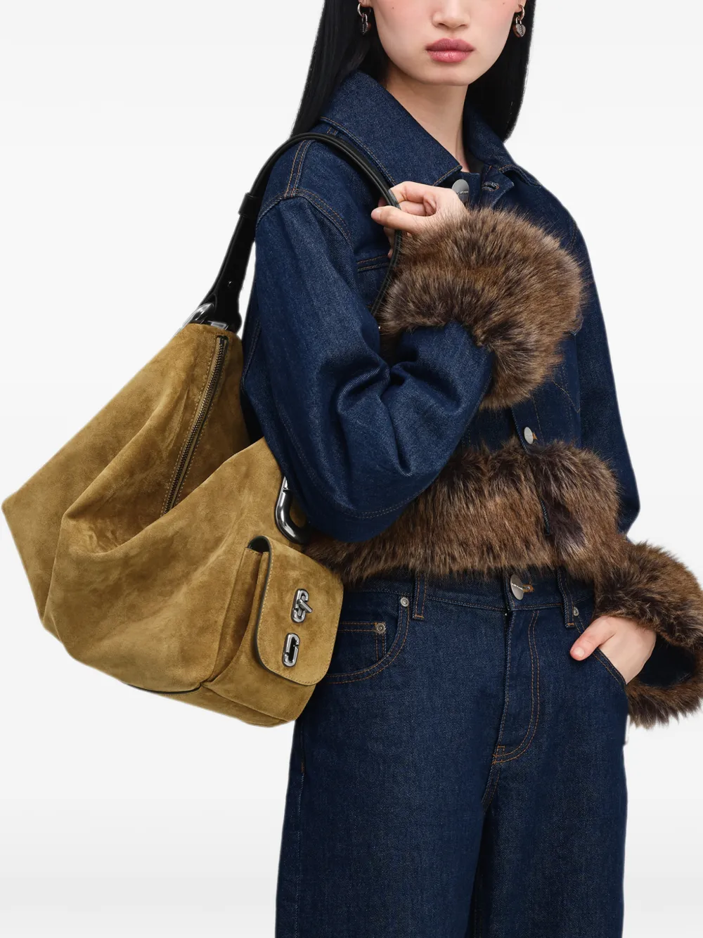 Marc Jacobs Grote Scene suède schoudertas Beige
