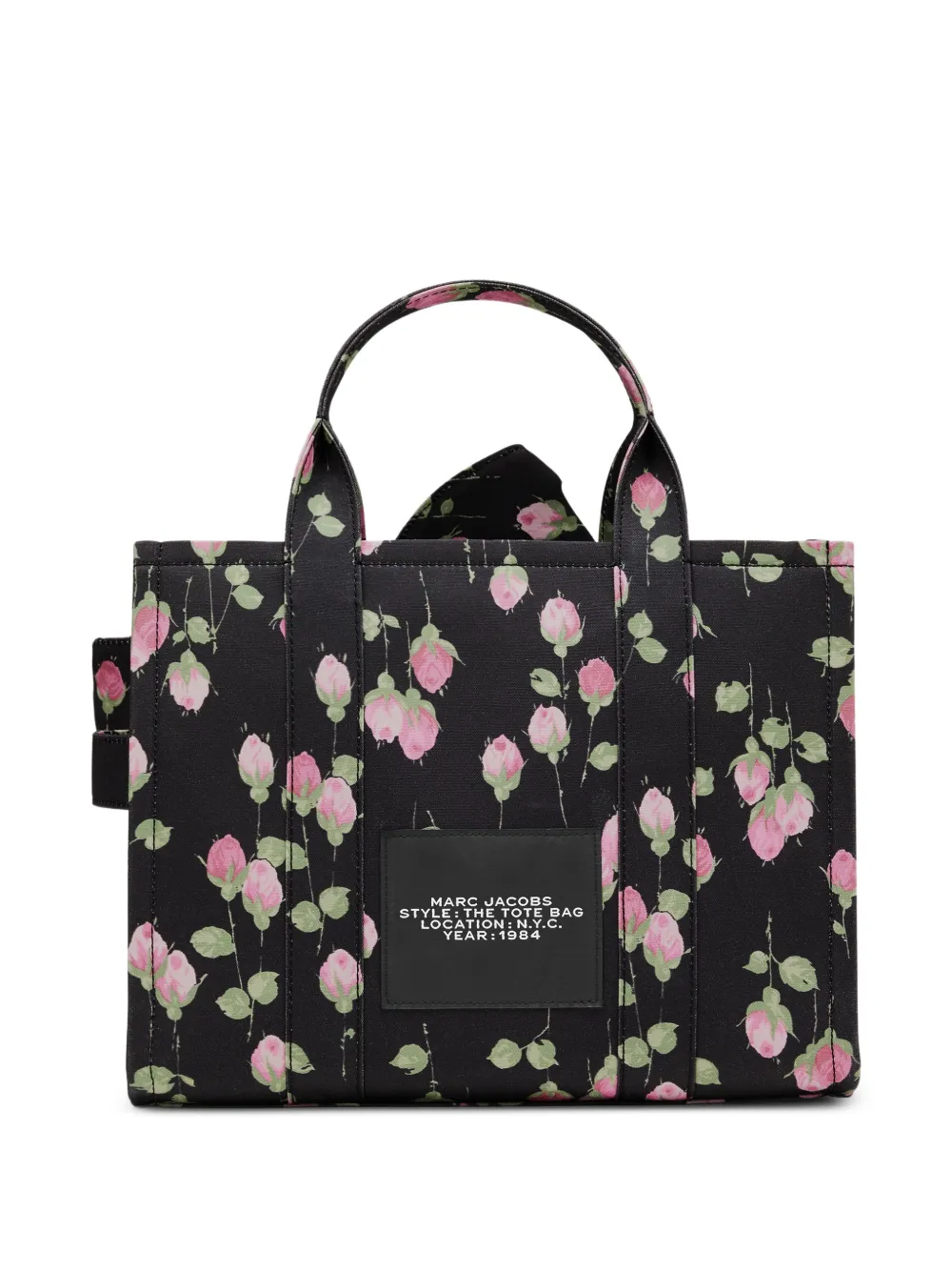 Marc Jacobs Medium canvas shopper met bloemen en oversized strik Zwart