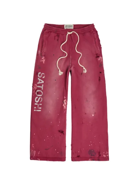 SATOSHI NAKAMOTO distressed paint-splatter track pants