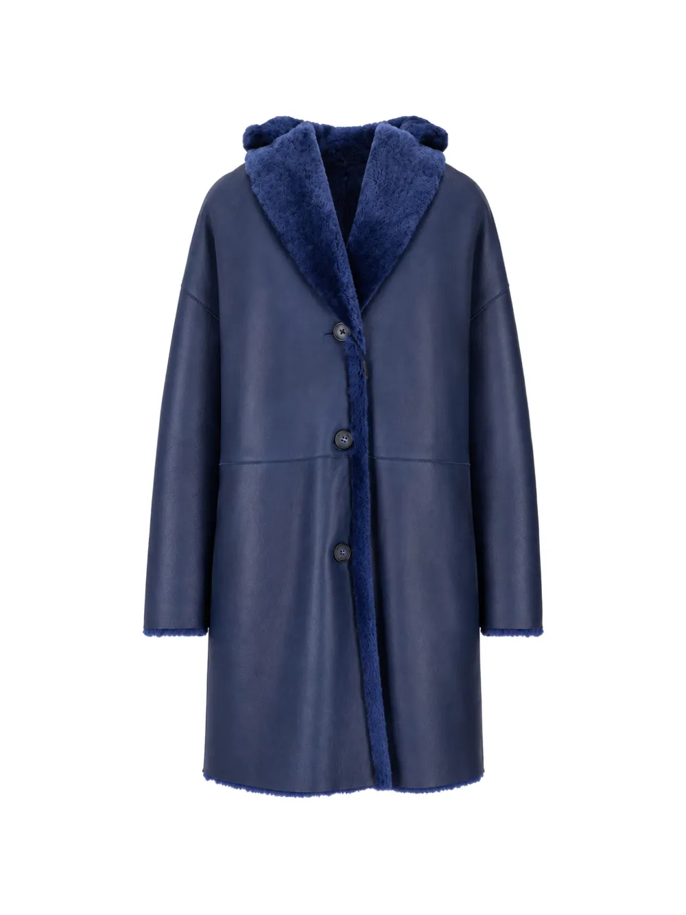La-Rose shearling-lined hooded coat - Blue
