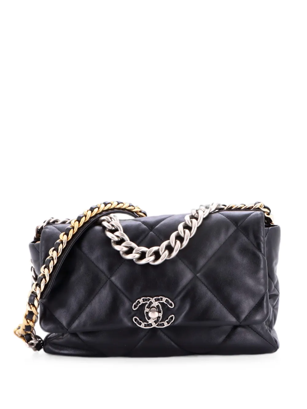CHANEL Pre-Owned 19 Flap Bag Quilted Shiny Crumpled Calfskin Large shoulder bag - Nero