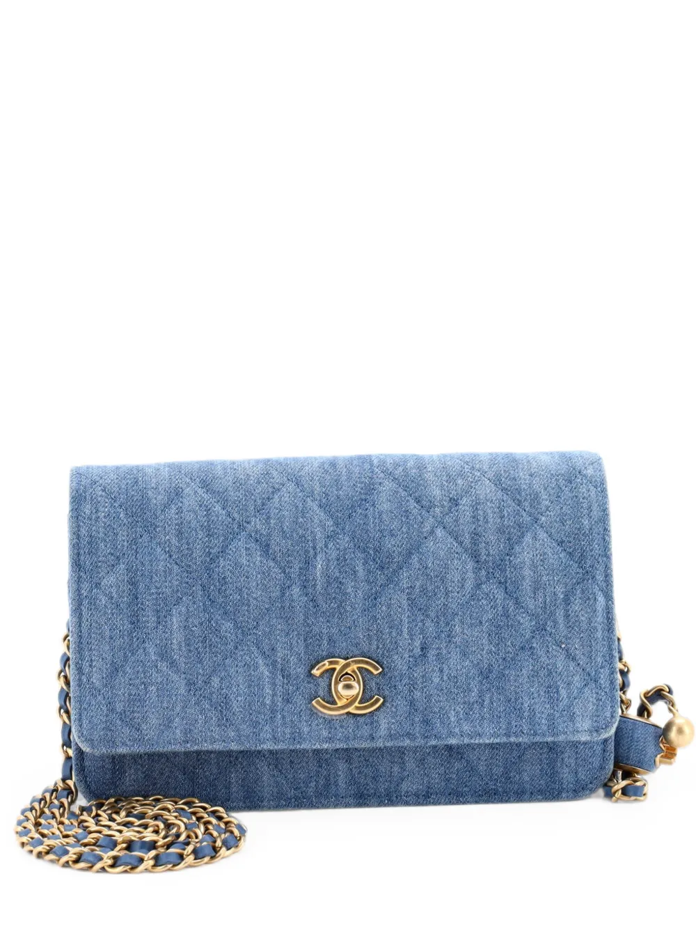 CHANEL Pre-Owned Pearl Crush Wallet on Chain Quilted Denim crossbody bag - Blu