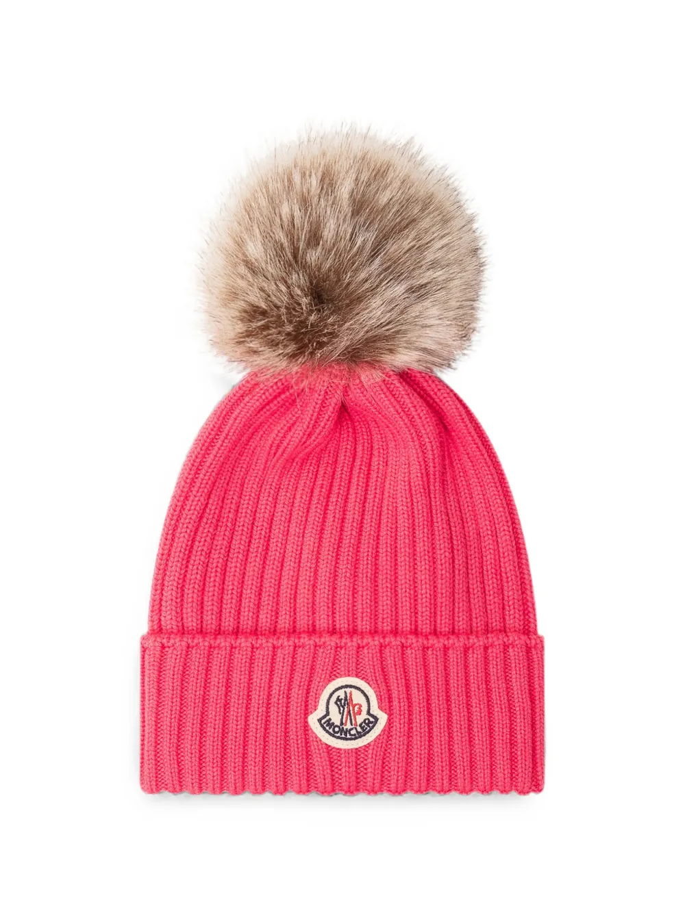 Moncler Enfant Geribbelde muts met pompon Roze