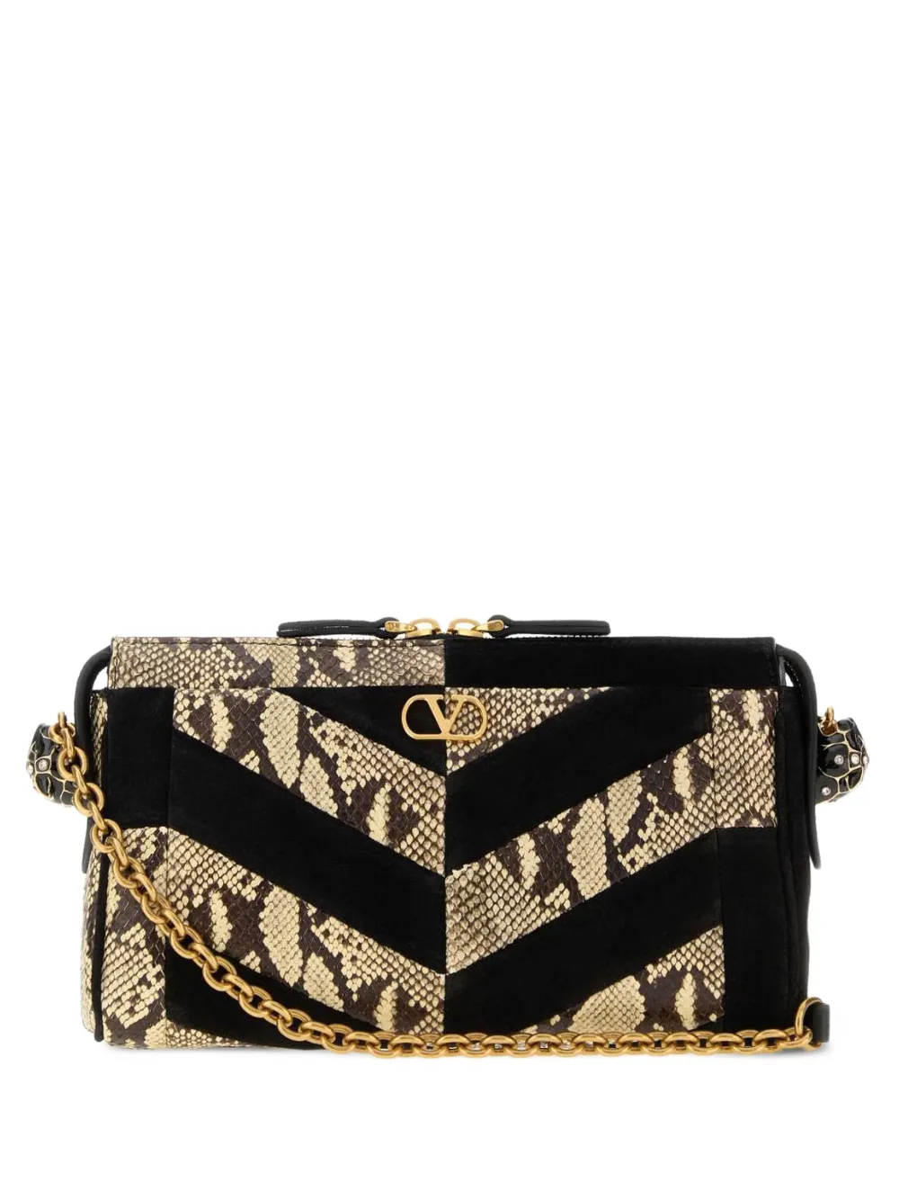 Valentino Garavani Borsa a spalla Panthea piccola con effetto pelle di serpente - Nero
