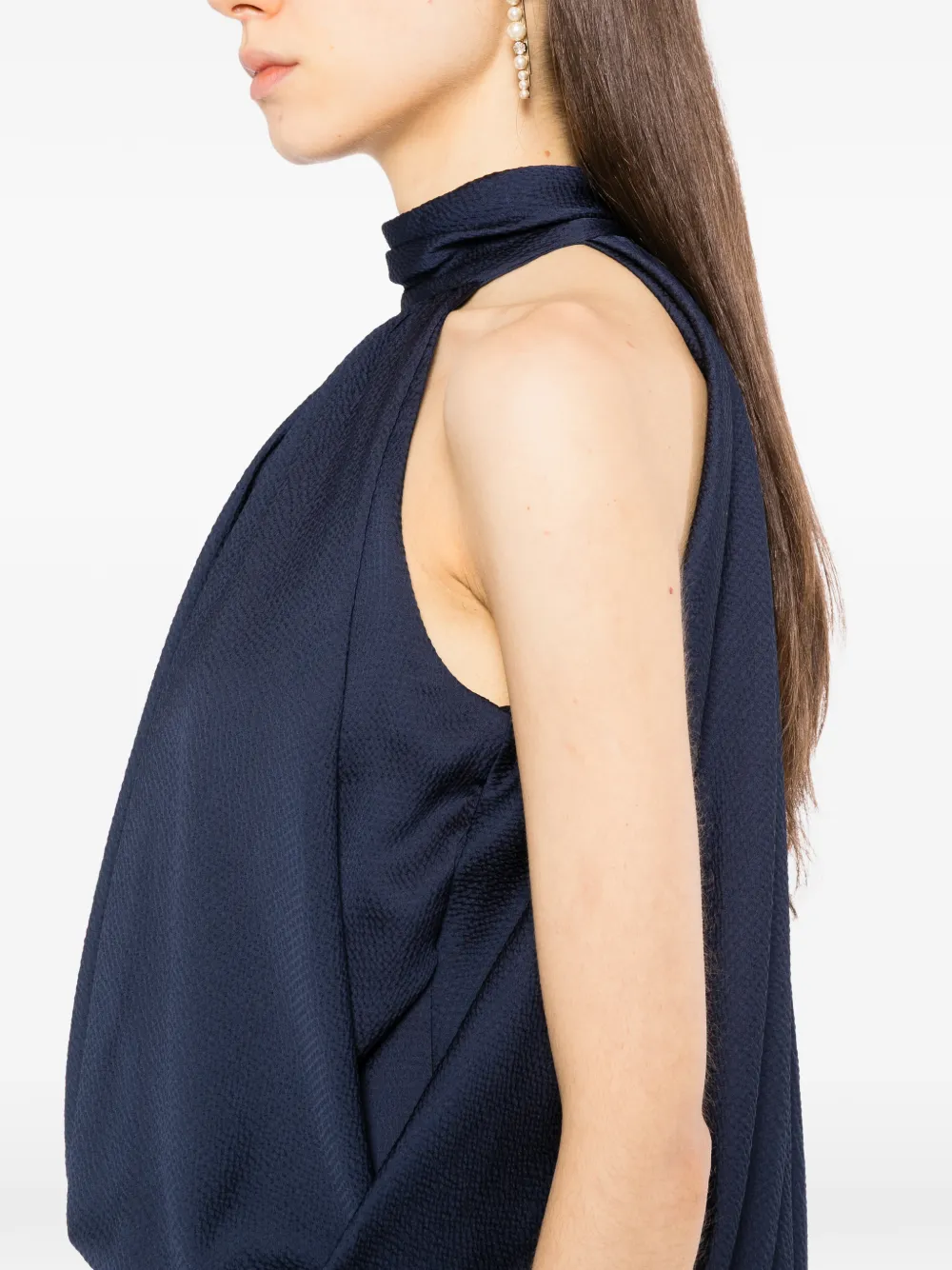 Amsale hammered-satin halter dress Blauw