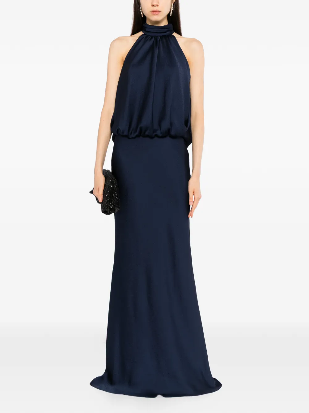 Amsale hammered-satin halter dress Blauw