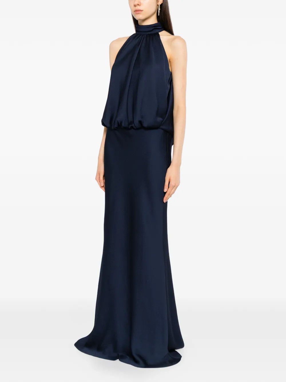 Amsale hammered-satin halter dress Blauw