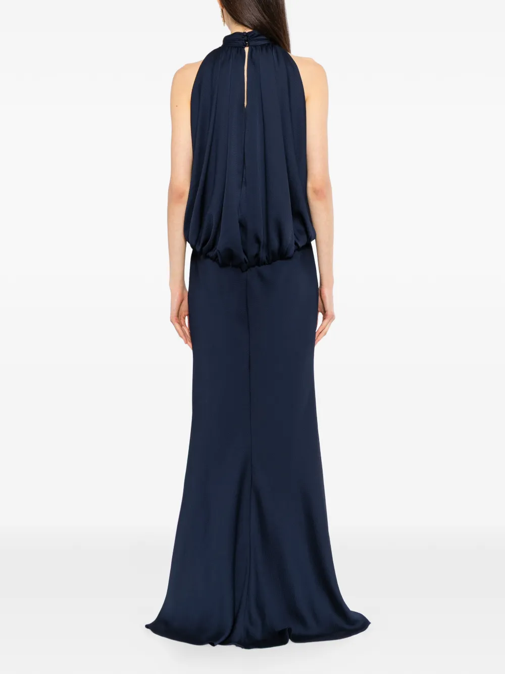 Amsale hammered-satin halter dress Blauw