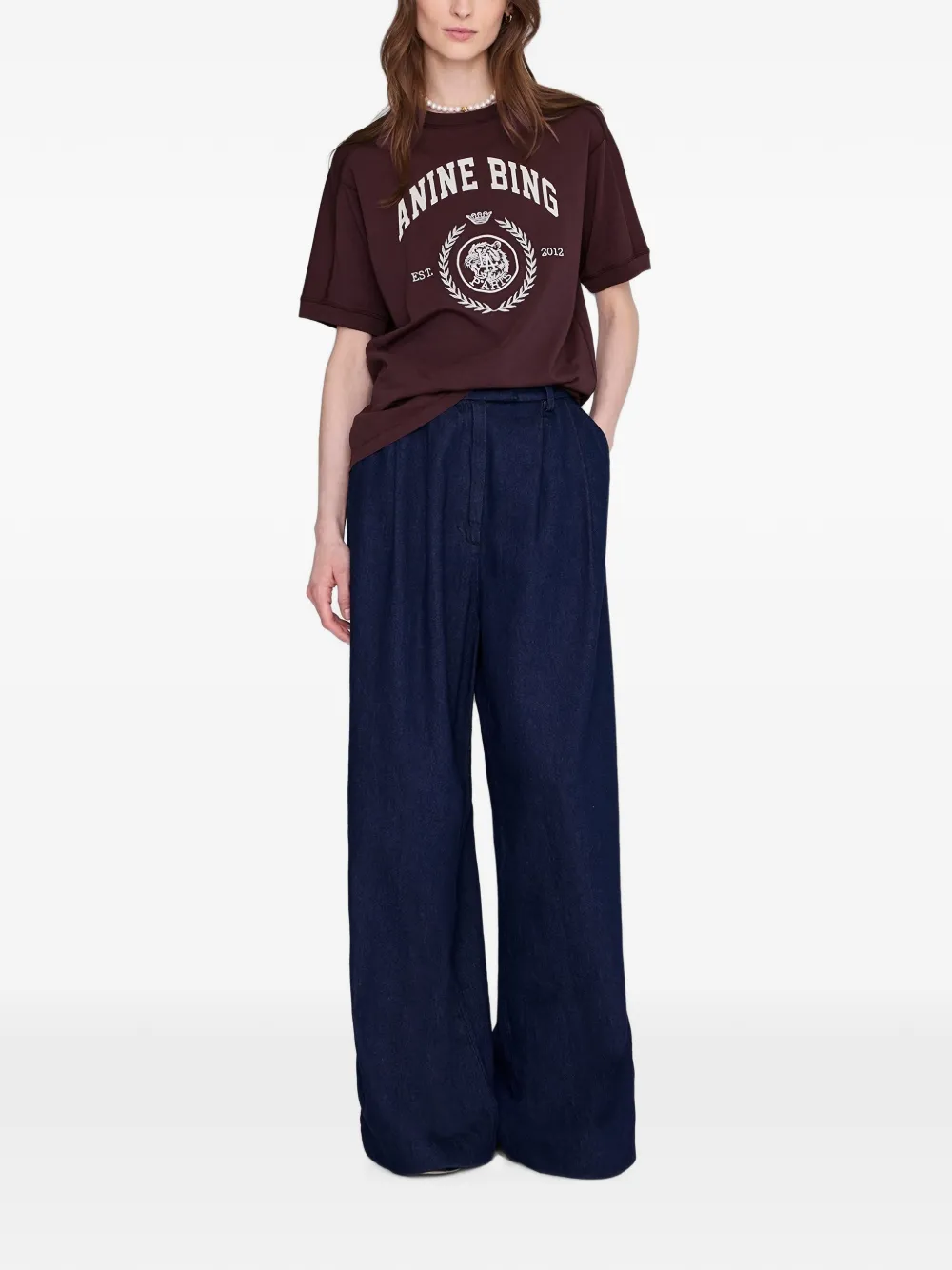 ANINE BING Jaylin T-shirt met ronde hals en logoprint Rood