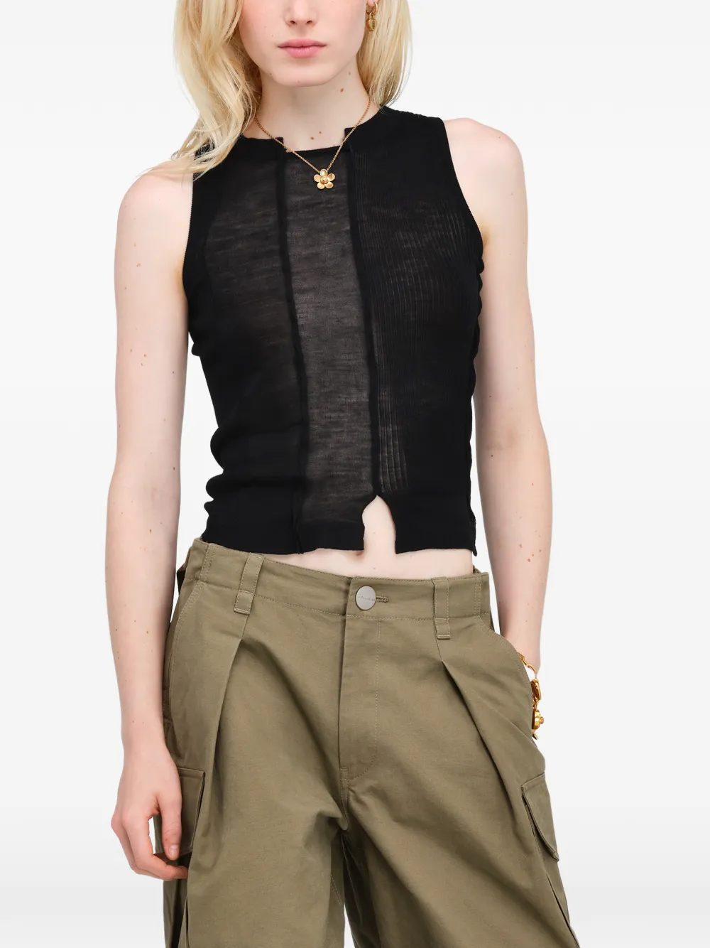 Marc Jacobs Gebreide tanktop met doorzichtige vlakken Zwart