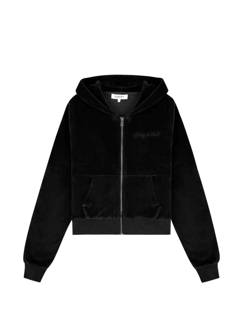 Sporty & Rich logo-embellished velour hoodie - Black
