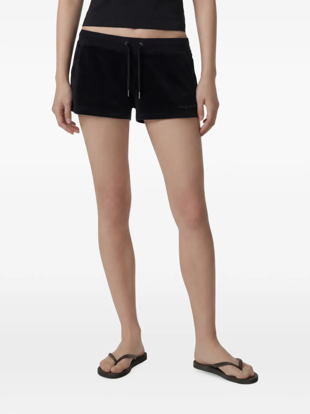 Sporty & Rich Krystal shorts verfraaid met logo Zwart