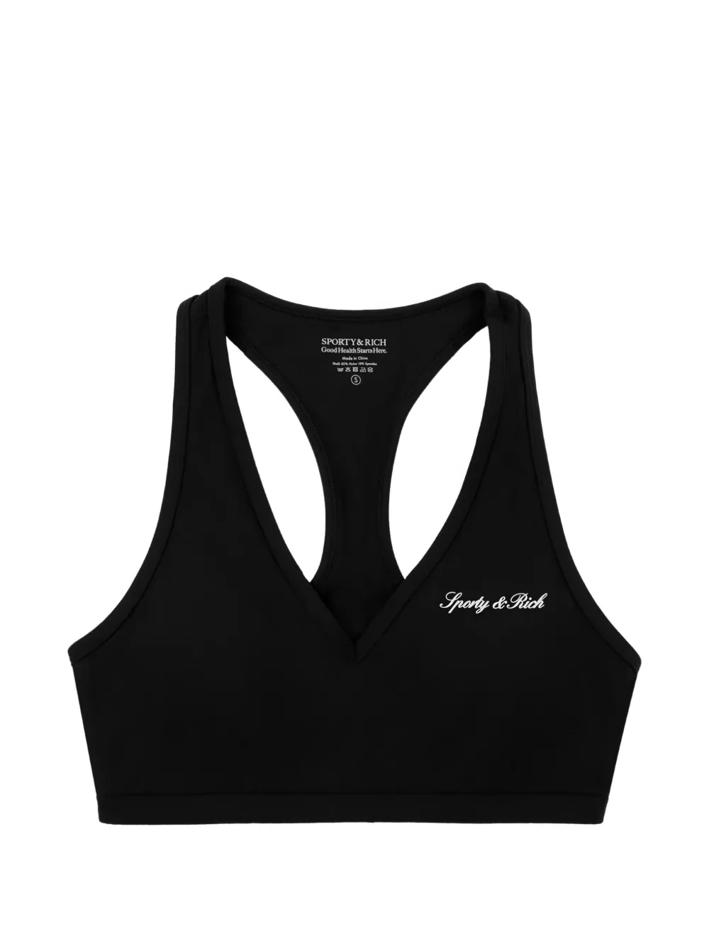 Sporty & Rich logo-print V-neck sports bra - Schwarz