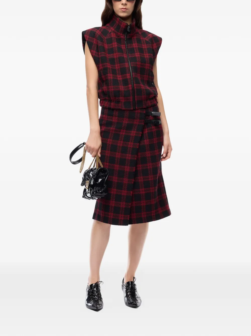 PINKO Tweed top met geruit patroon Zwart