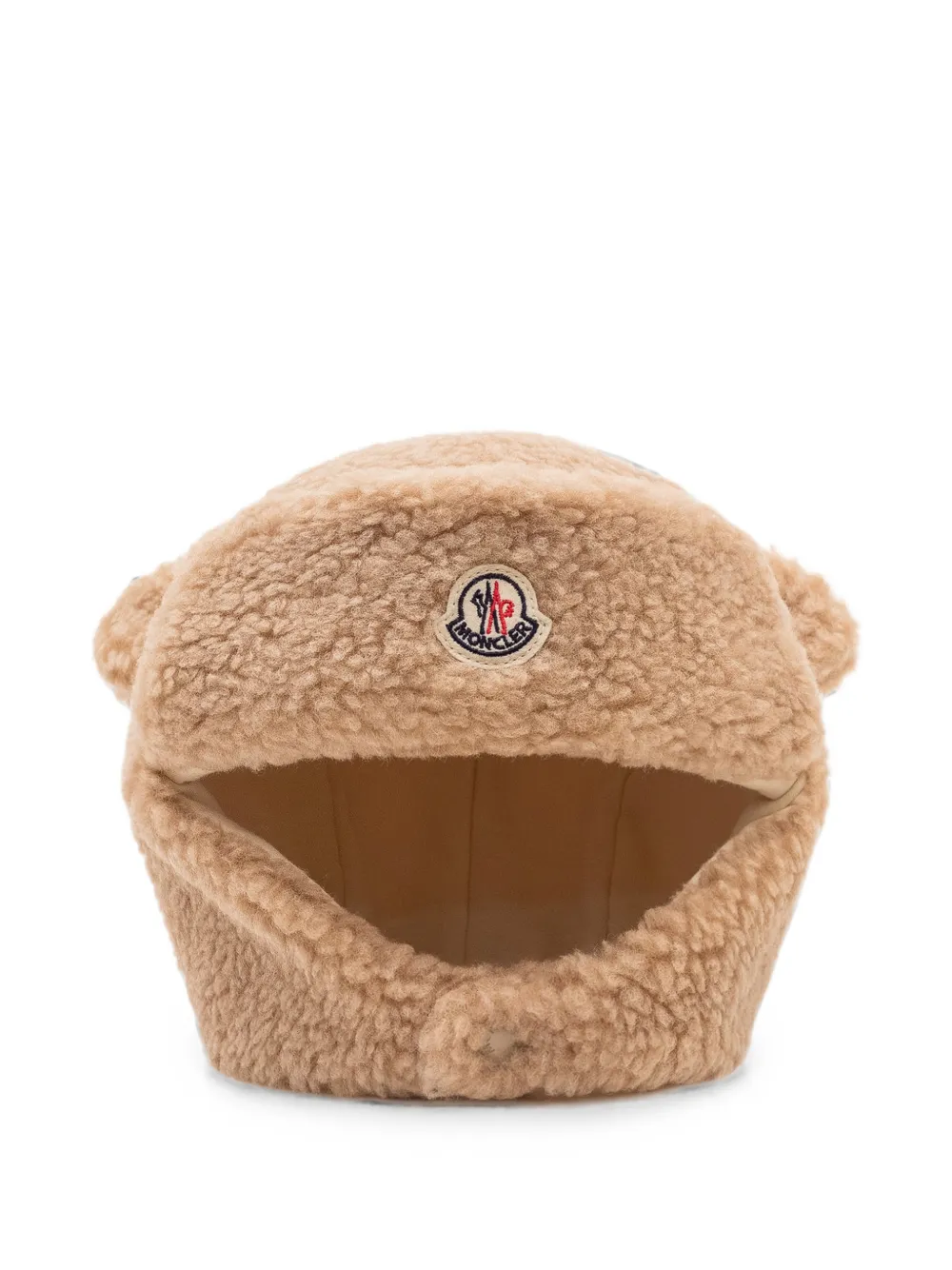 Moncler Enfant logo-patch teddy hat Beige