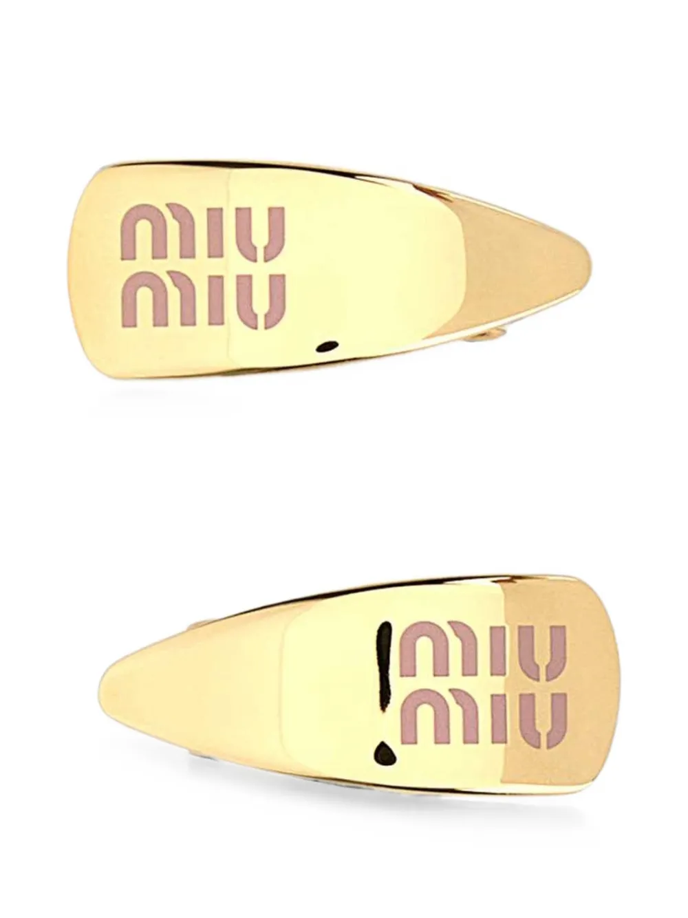 Miu Miu logo-print hair clips - Gold