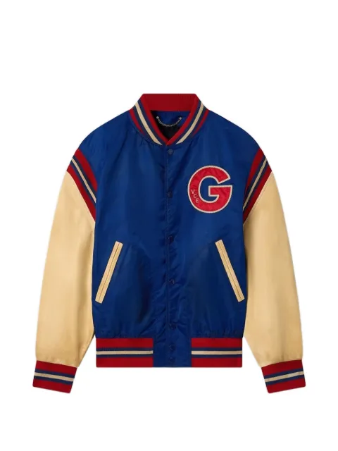 Golden Goose men's varsity bomber jacket with leather sleeves