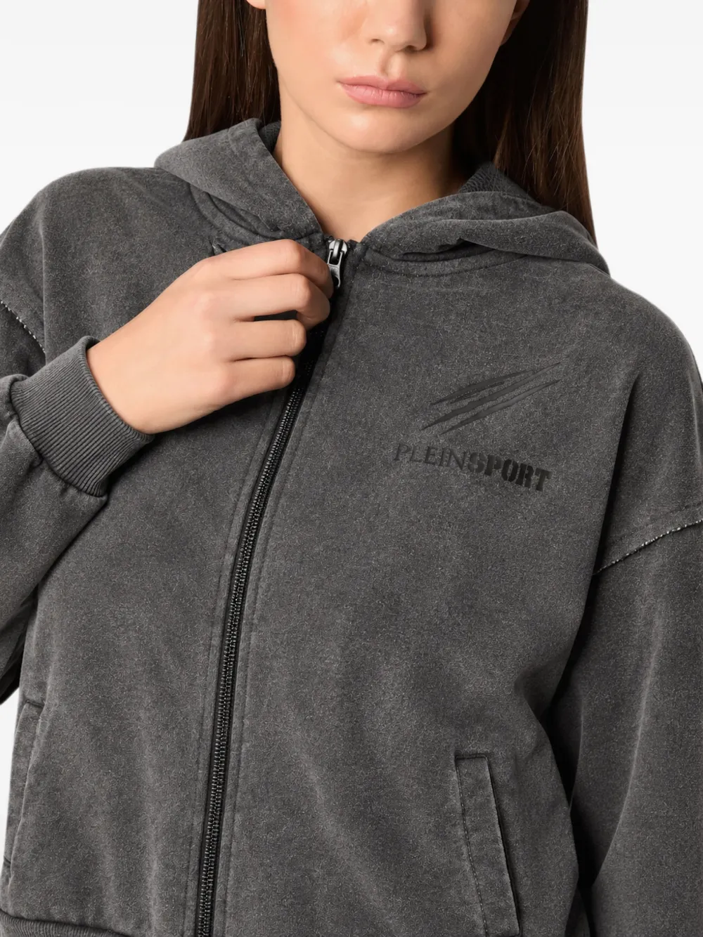 Plein Sport acid-wash zip-up hoodie Grijs
