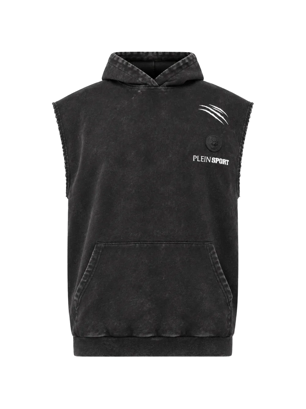Plein Sport washed fleece hoodie vest Zwart