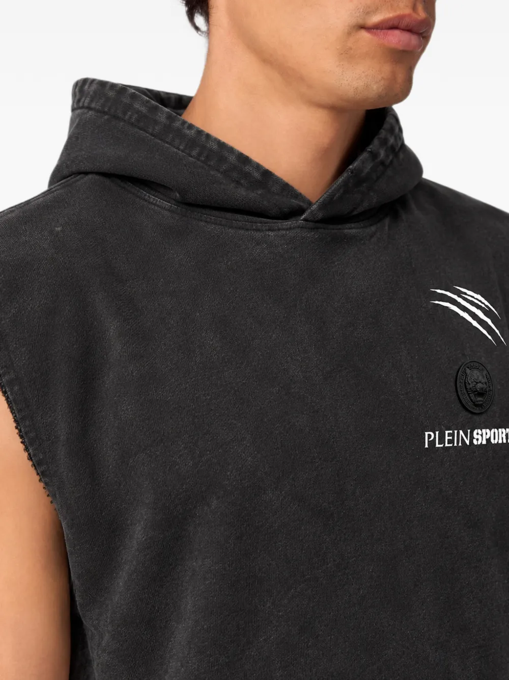 Plein Sport washed fleece hoodie vest Zwart