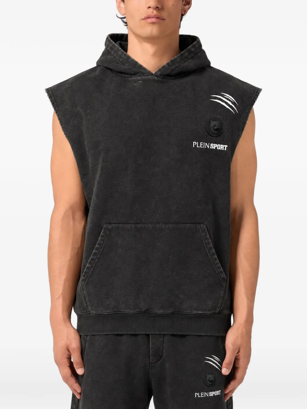 Plein Sport washed fleece hoodie vest Zwart