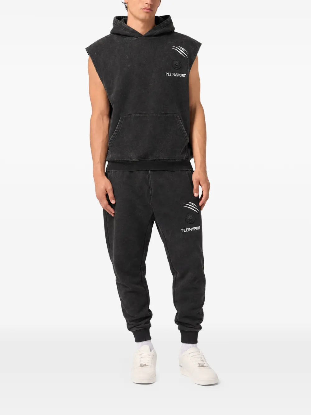 Plein Sport washed fleece hoodie vest Zwart