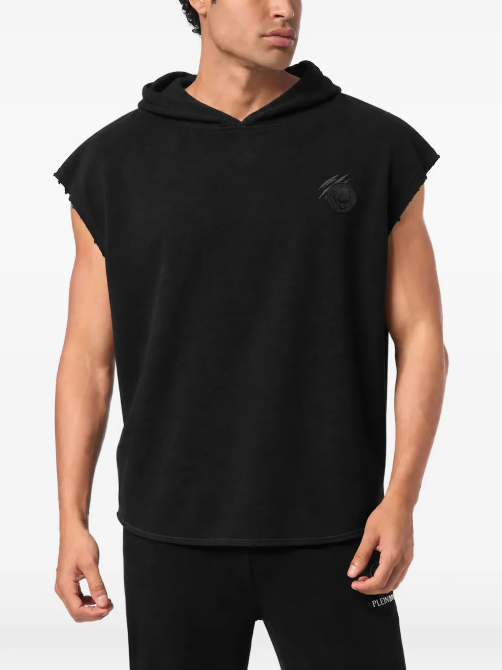 Plein Sport raw-edge sleeveless hoodie Zwart
