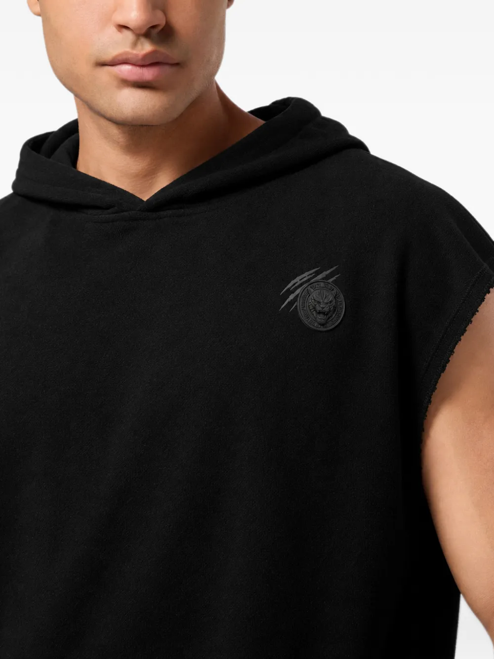 Plein Sport raw-edge sleeveless hoodie Zwart