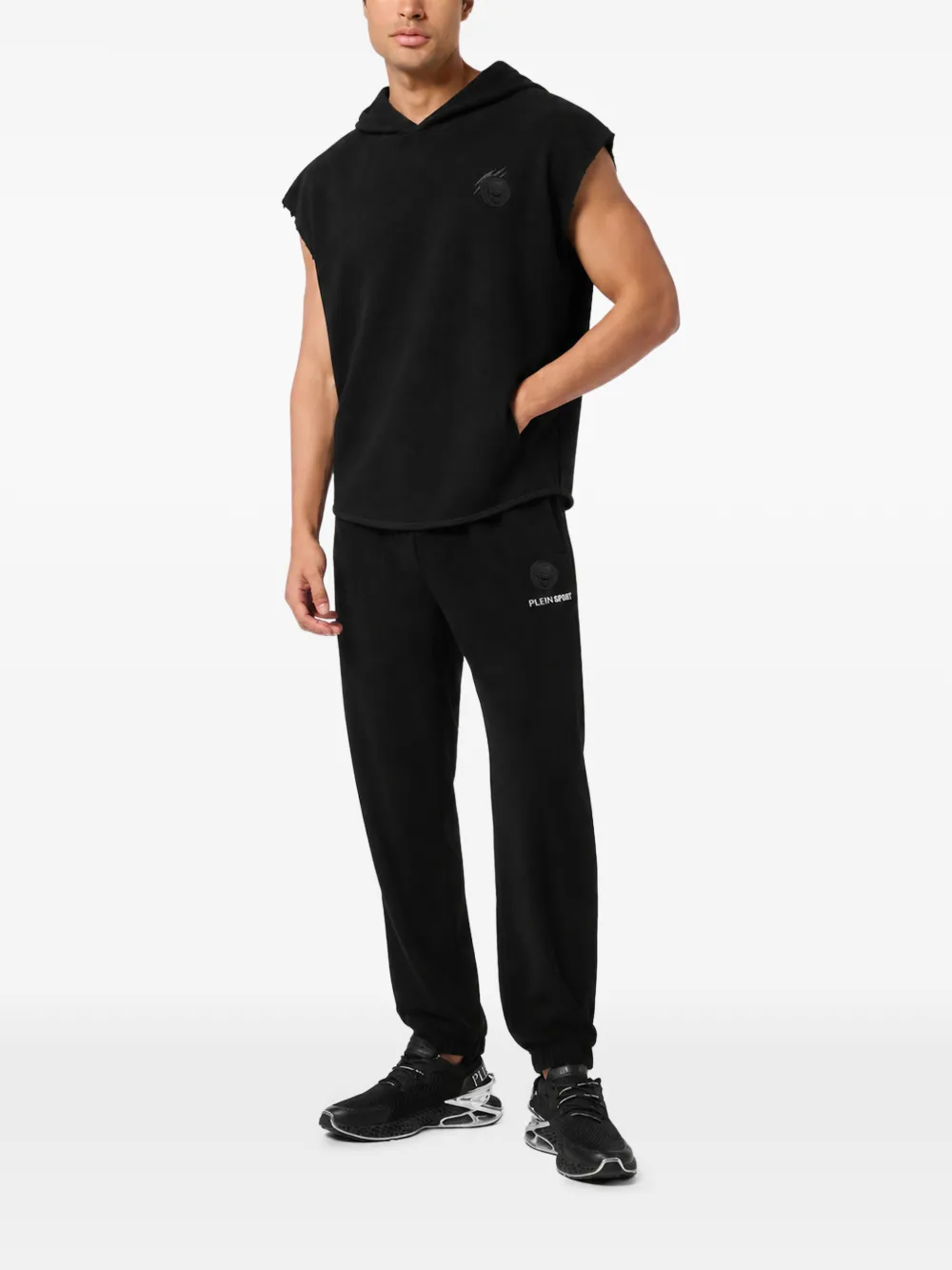 Plein Sport raw-edge sleeveless hoodie Zwart