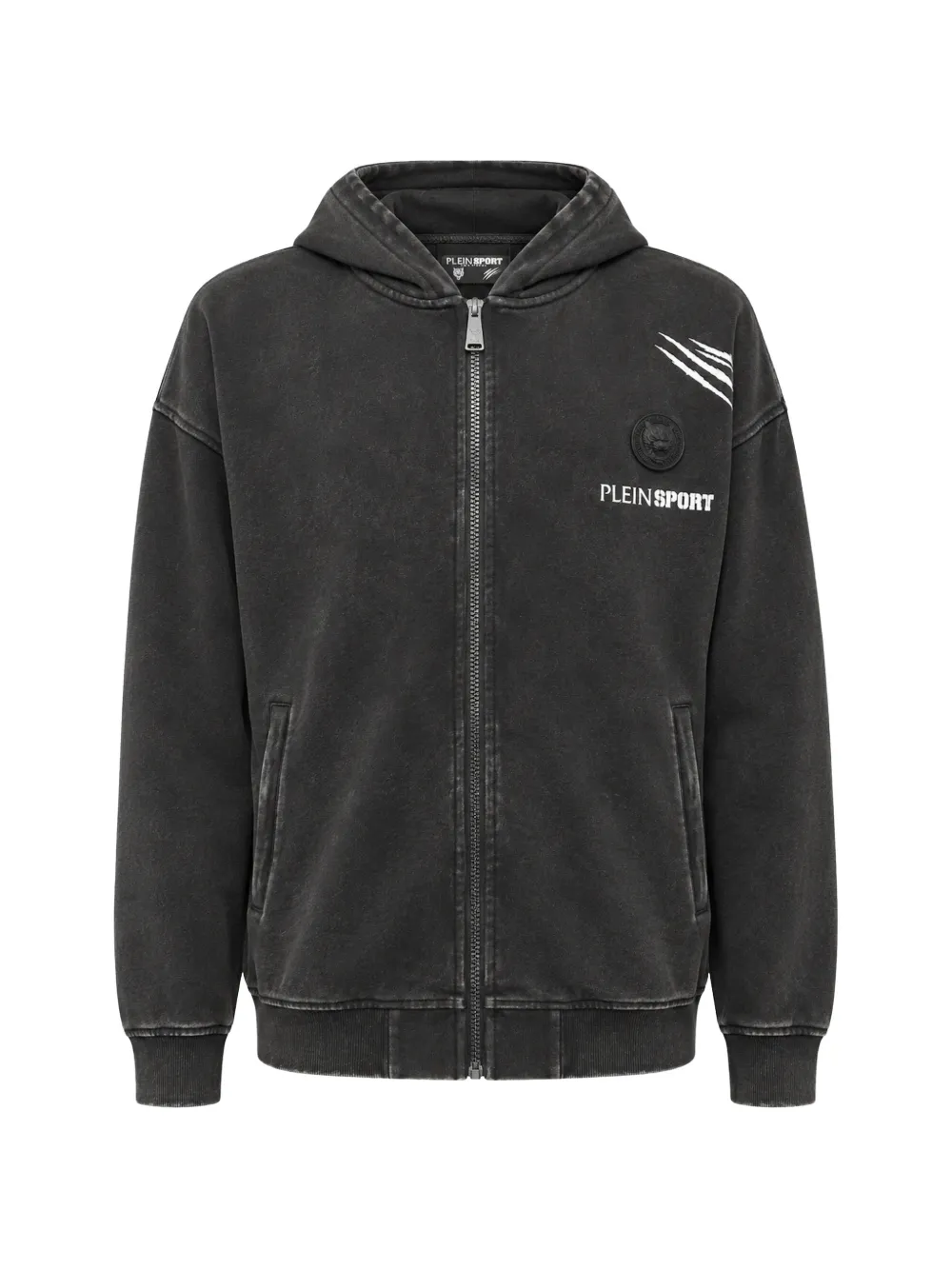 Plein Sport washed fleece-effect hoodie Zwart