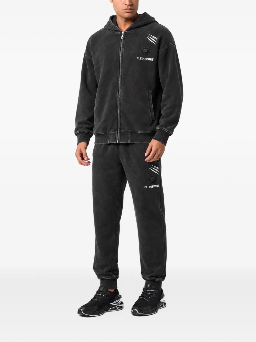 Plein Sport washed fleece-effect hoodie Zwart
