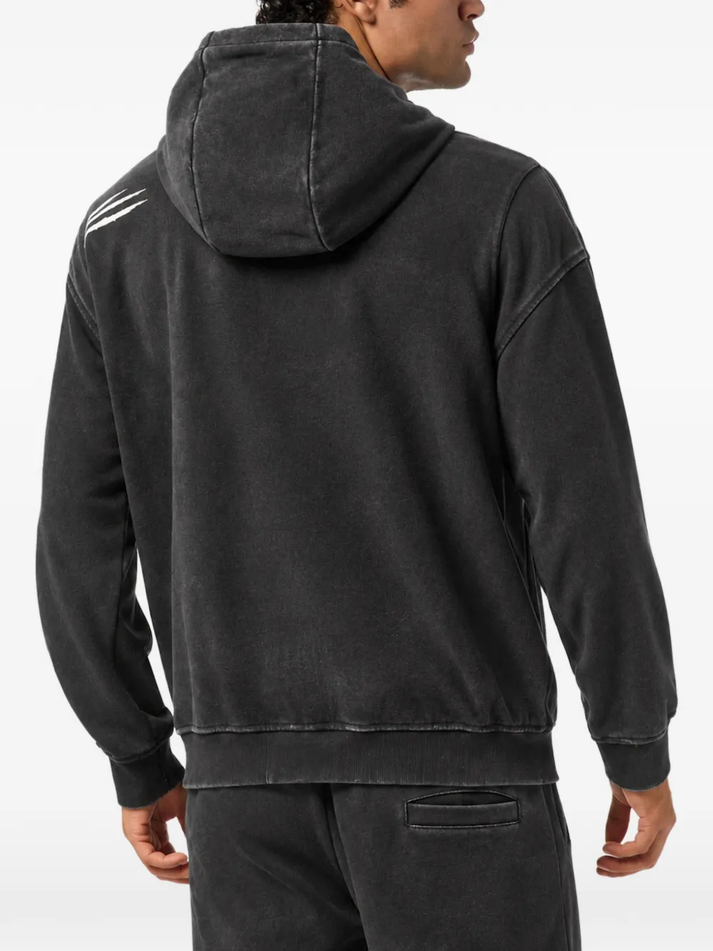 Plein Sport washed fleece-effect hoodie Zwart