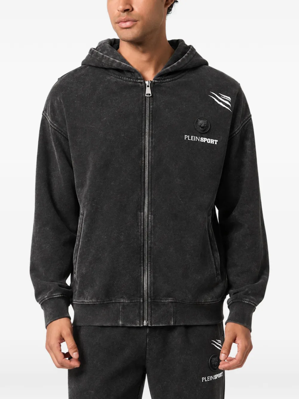Plein Sport washed fleece-effect hoodie Zwart