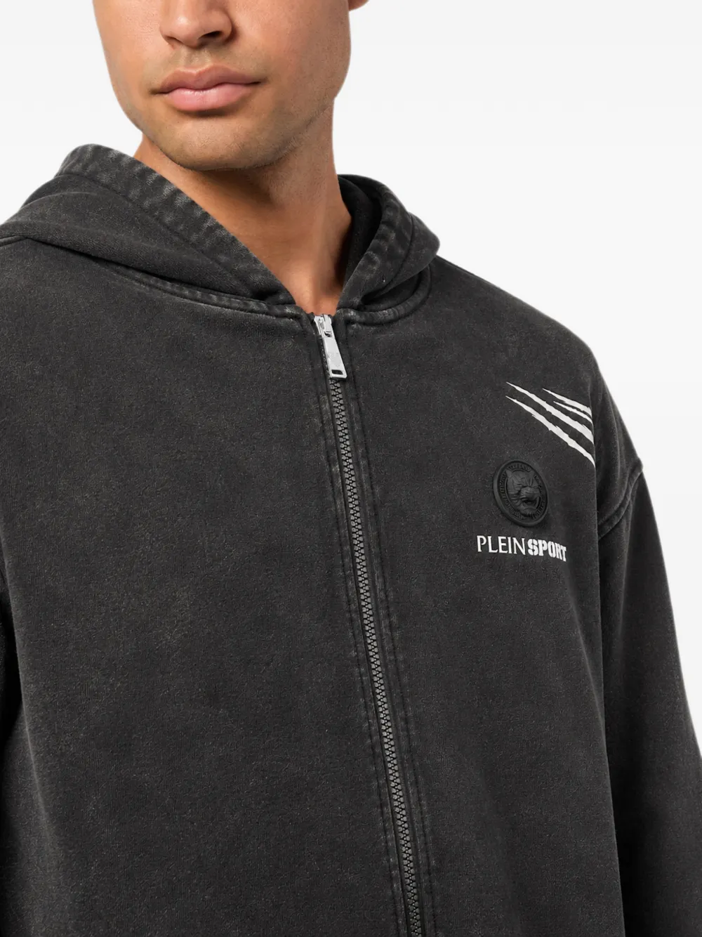 Plein Sport washed fleece-effect hoodie Zwart