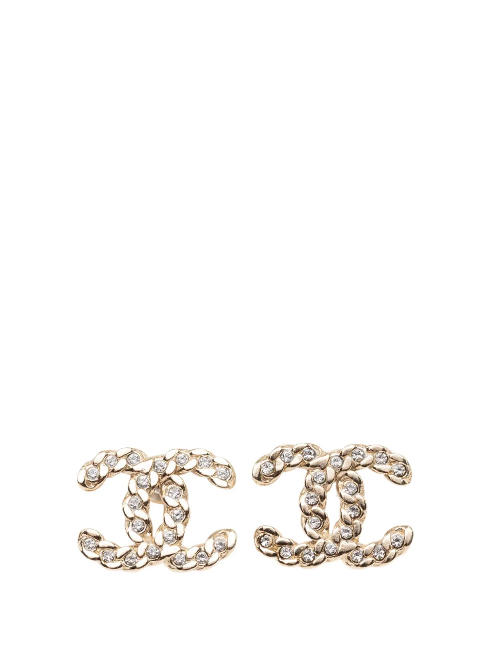 CHANEL Pre-Owned 2019 CC Gold Plated Strass Twisted Chain Link Bullet Back Earrings costume earrings - Oro