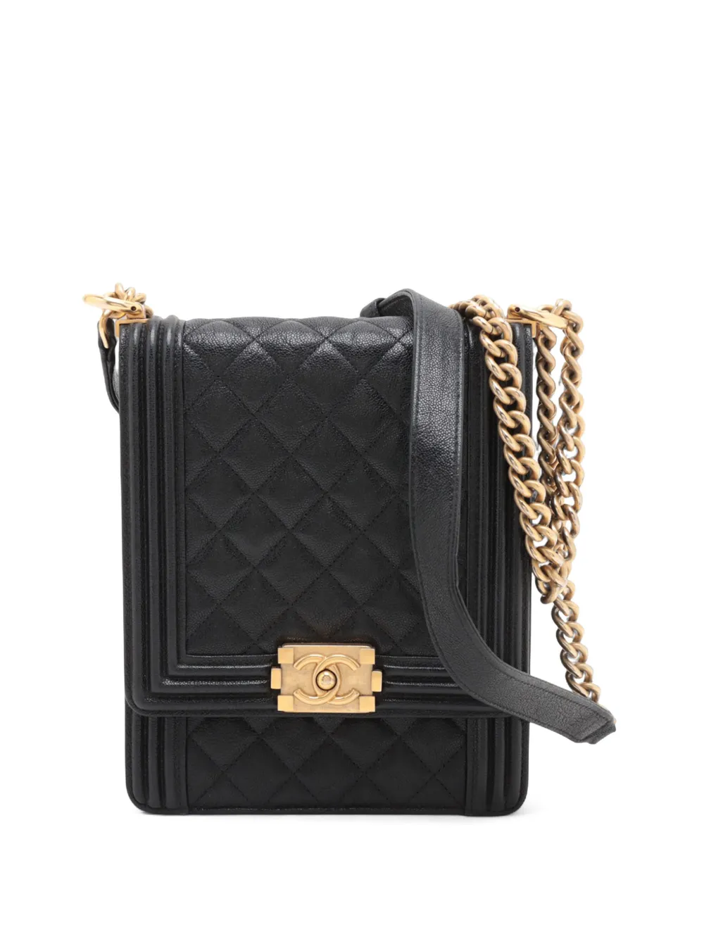 CHANEL Pre-Owned 2019 Quilted Caviar North South Boy Flap crossbody bag - Nero