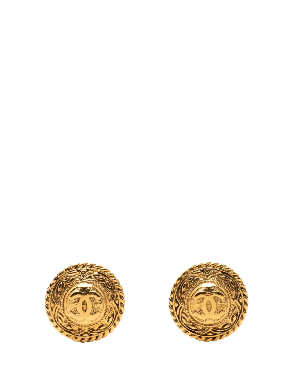CHANEL Pre-Owned 1970-1980 CC Gold Plated Round Clip On Earrings costume earrings - Oro