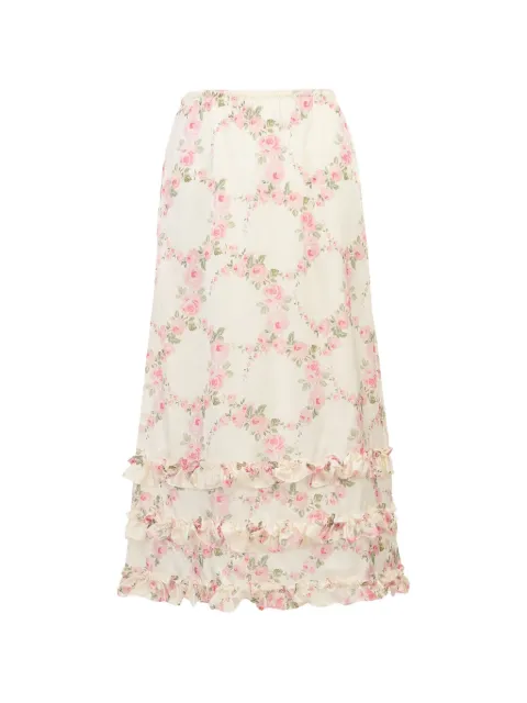 Simone Rocha floral-print ruffled midi skirt