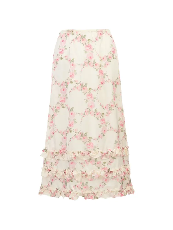Simone Rocha Floral-print Ruffled Midi Skirt in Neutrals
