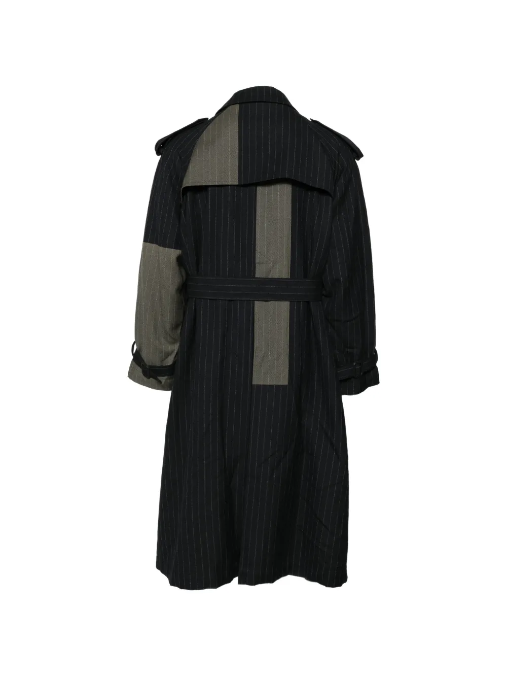 Y's Trenchcoat met enkele rij knopen en krijtstreep Zwart
