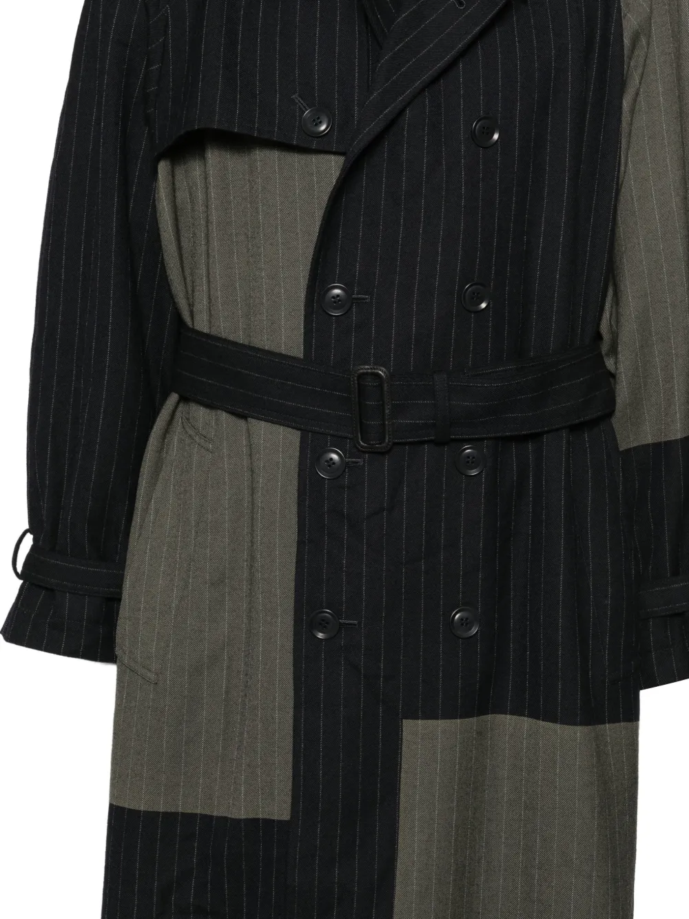 Y's Trenchcoat met enkele rij knopen en krijtstreep Zwart