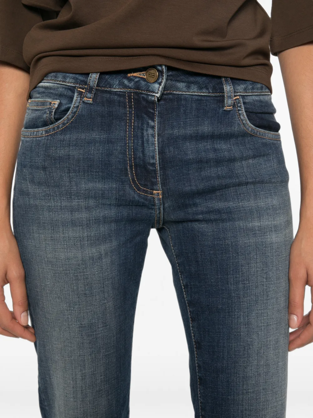 Elisabetta Franchi Jeans met geborduurd logo en vervaagd effect Blauw